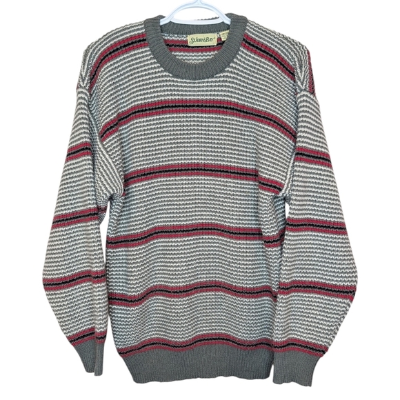 St. John's Bay Other - Vintage St. John’s Bay Striped Knit Sweater Grey Red Size Small